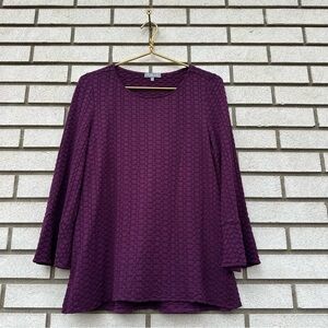 Habitat Purple Textured Knit Tunic Top Bell Sleeves Stretchy Long Sleeve M